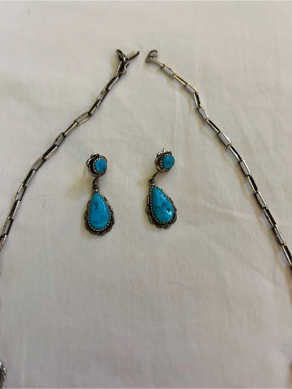 Turquoise Teardrop Necklace and Earring Set - Blue Silver Statement Jewelry